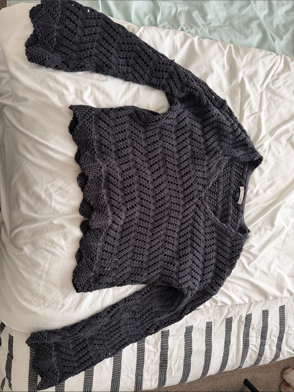 American Eagle Outfitters Black Open-Knit Scoop Neck Sweater